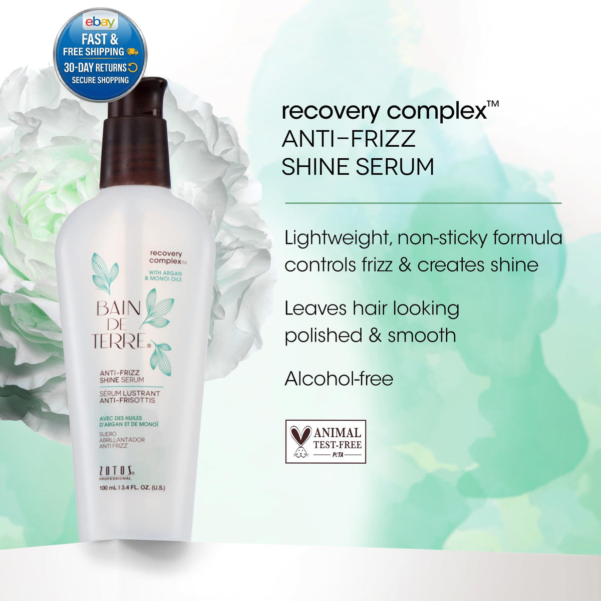 Anti-Frizz Hair Serum with Argan & Monoi Oils - Silky Shine, 3.4 Fl Oz