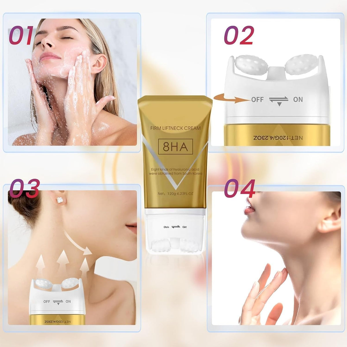 Firming Neck Cream with Roller for Wrinkles & Tightening - 4.2oz