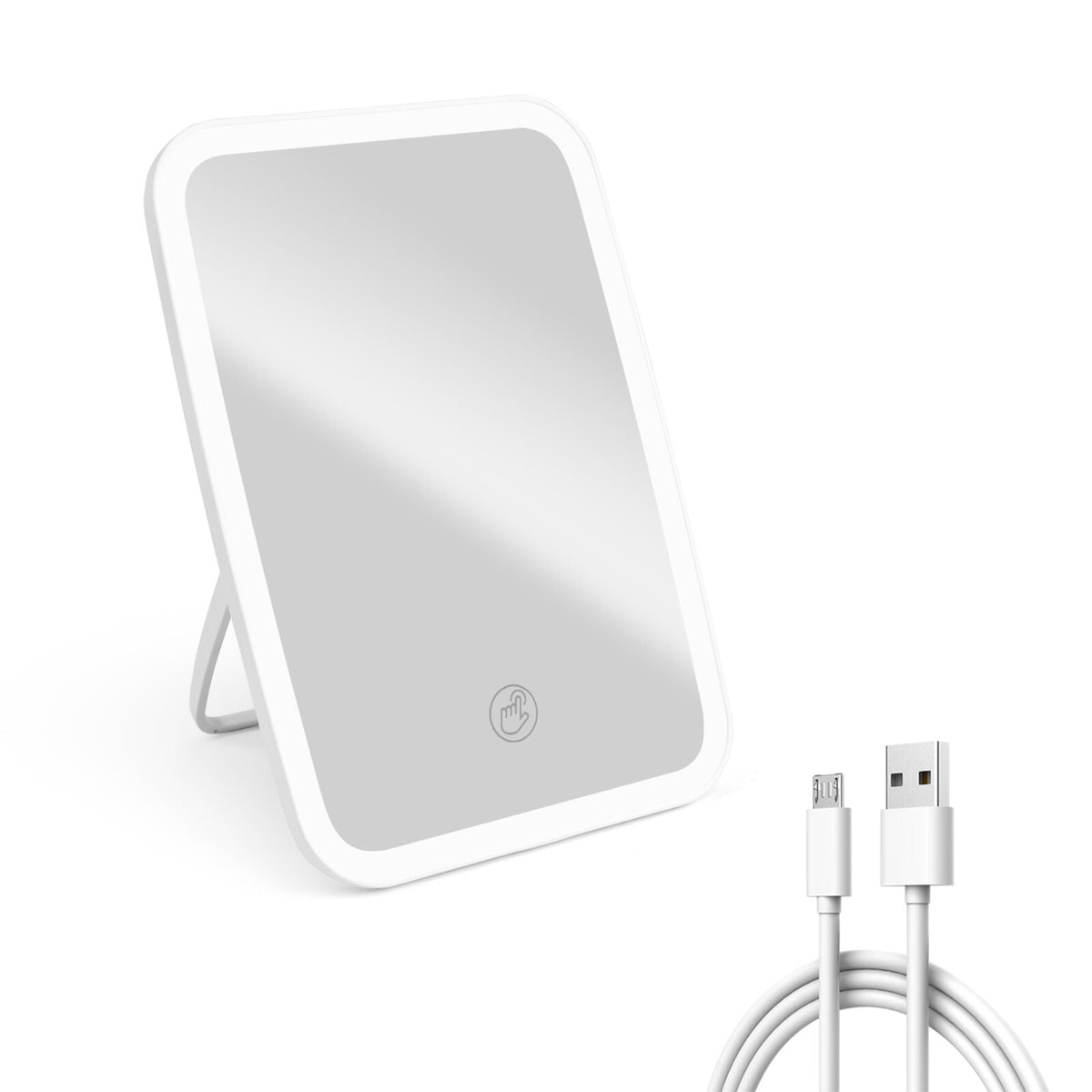 Touch Screen LED Makeup Mirror with Light and Dimming - Portable Cosmetic Mirror