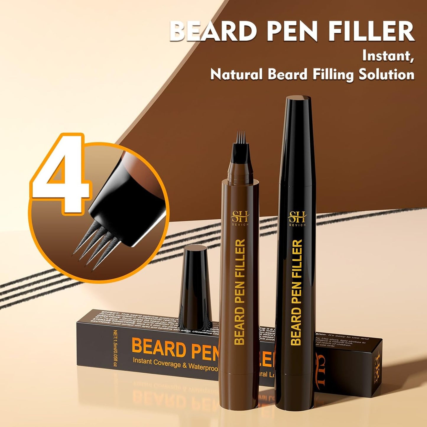 Men's Waterproof Instant Beard Pencil Filler - Natural Look, Black