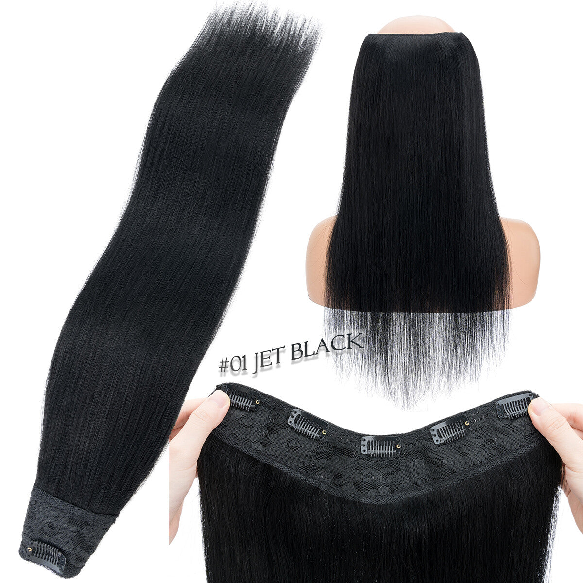 V-Shape Clip-In Human Hair Extensions Half Head - Remy Straight Hair