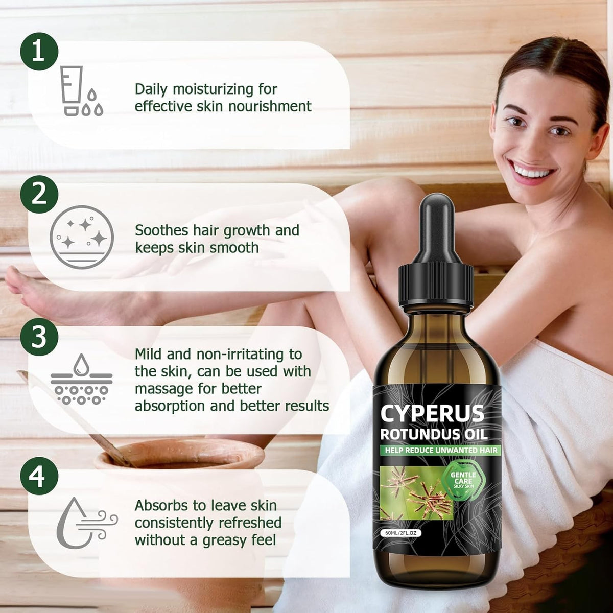 Natural Cyperus Rotundus Oil for Gentle Hair Removal & Skin Care