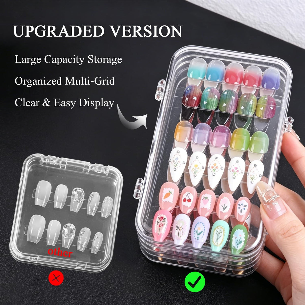 Press On Nail Organizer Case Tri-Fold Acrylic Storage Box for Manicure