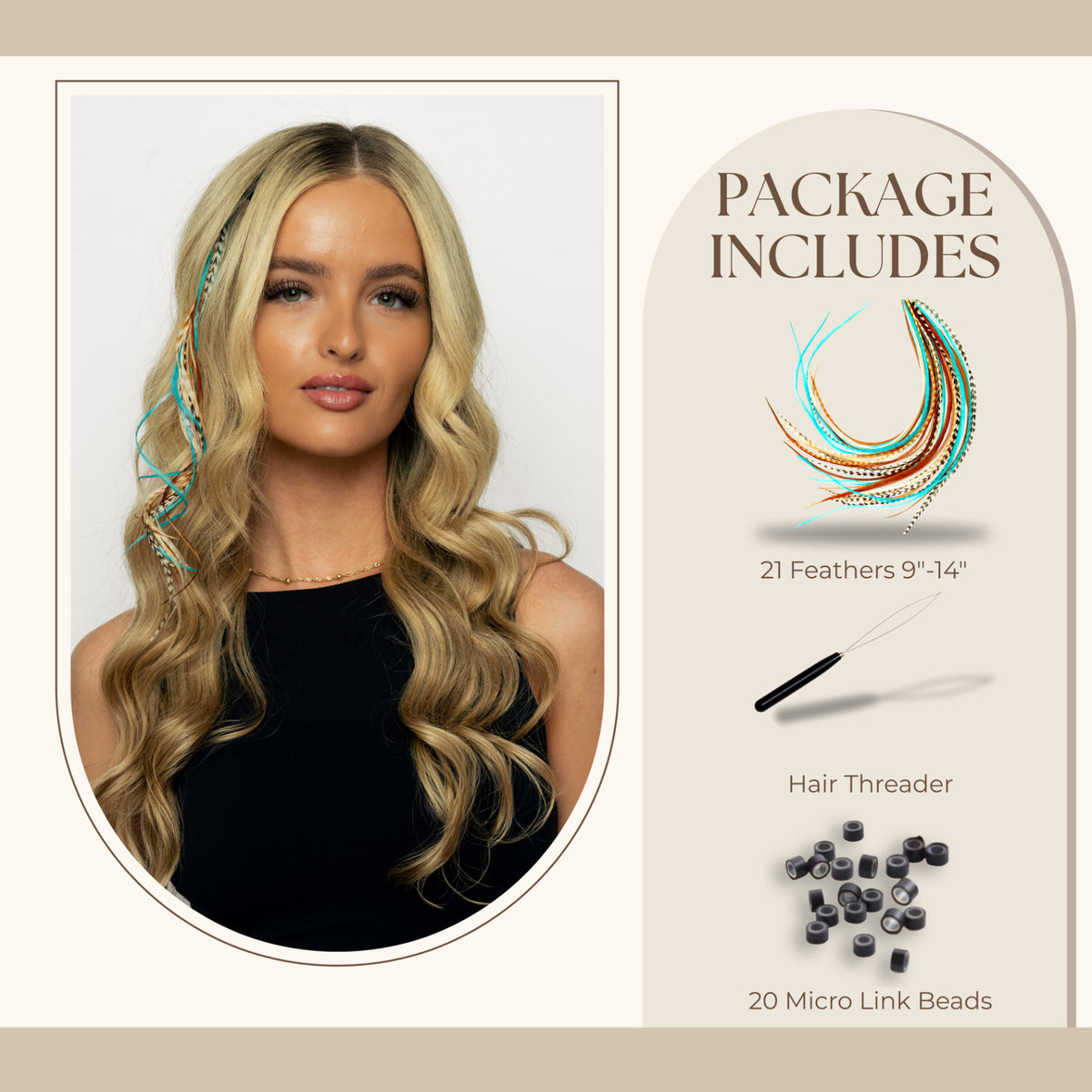 Natural Rooster Feather Hair Extensions 21 pcs - Boho Festival Style, 9-14 Inch Length