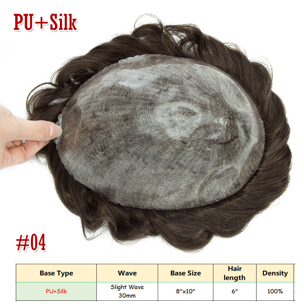 Men's Hair Replacement System Toupee Human Hair Skin V Loop - Natural-Looking Hairpiece