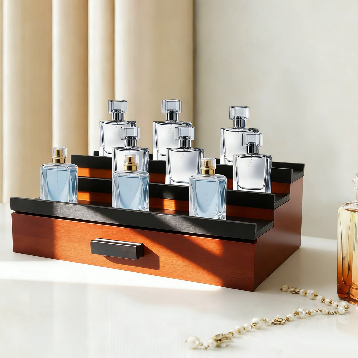 Wood Perfume Organizer 3-Tier Display Stand Tabletop Storage Rack