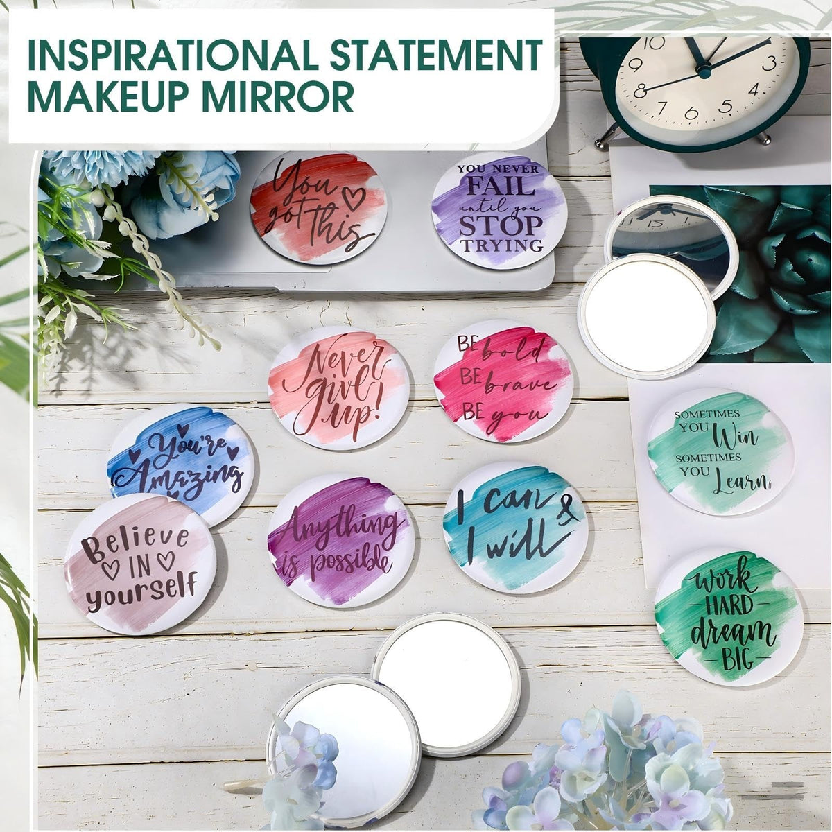 Bulk 50 Inspirational Compact Mirrors - Portable Handheld Mirrors for Women & Gifts