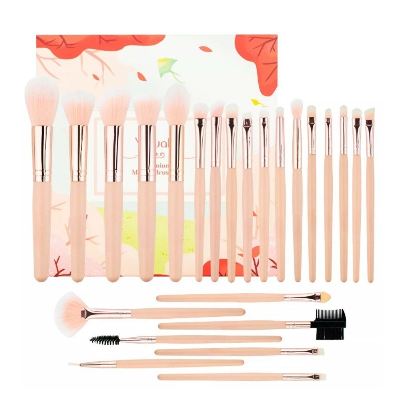 Professional 24pcs Makeup Brush Set with Soft Synthetic Bristles & Wooden Handles