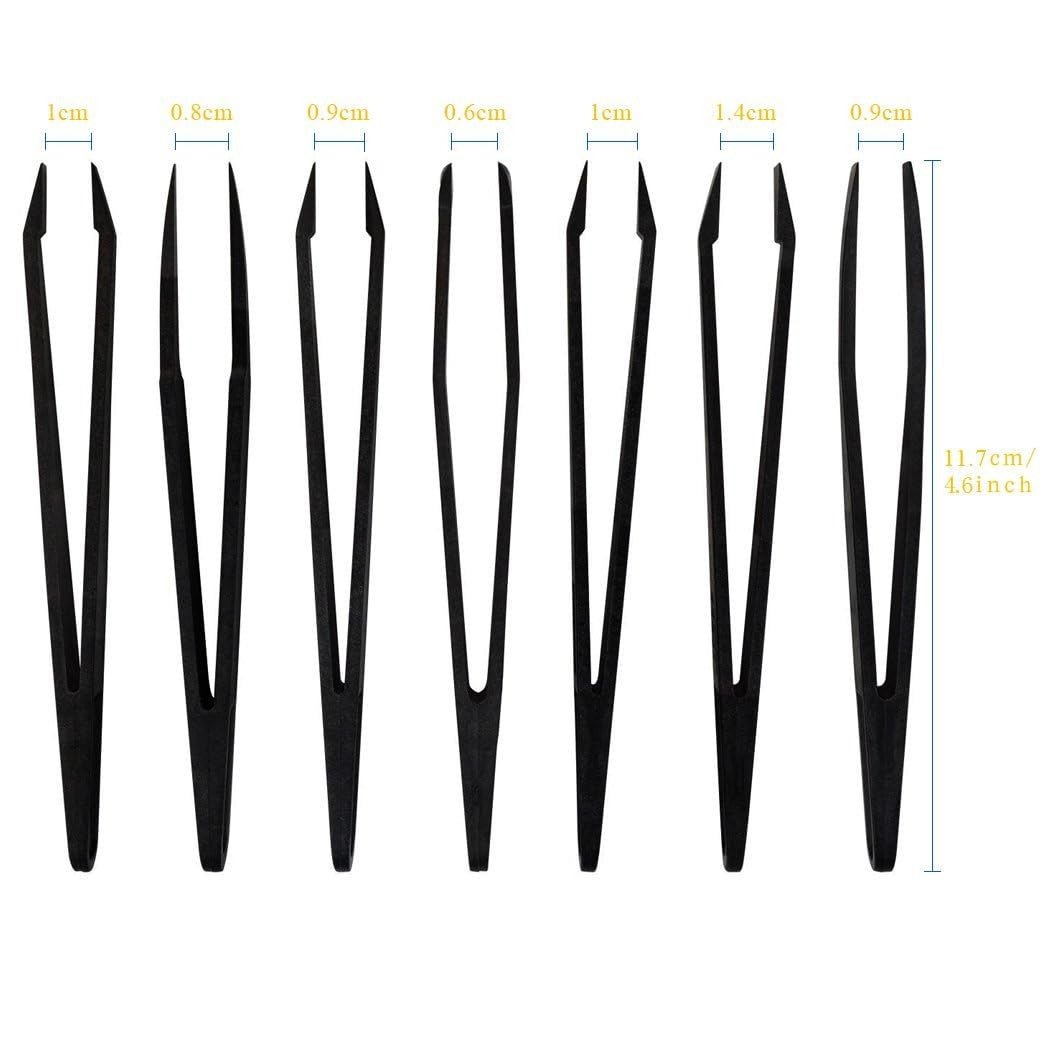 7-Pack Anti-Static Precision Tweezers - Plastic, ESD Safe, 115mm