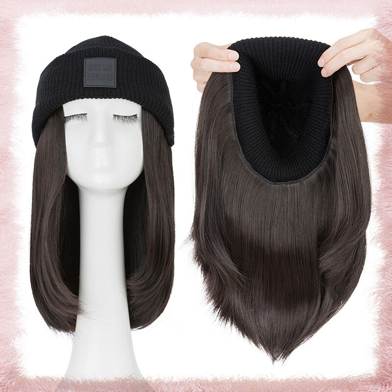 Women Knitted Wavy Wig Winter Beanie Hat - Long Curly Synthetic Hair