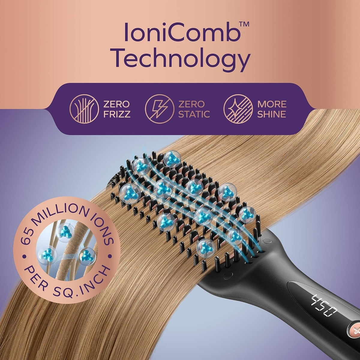 Dual Voltage Hair Straightener Brush 2 Pack Ionic Anti Frizz Flat Iron Comb