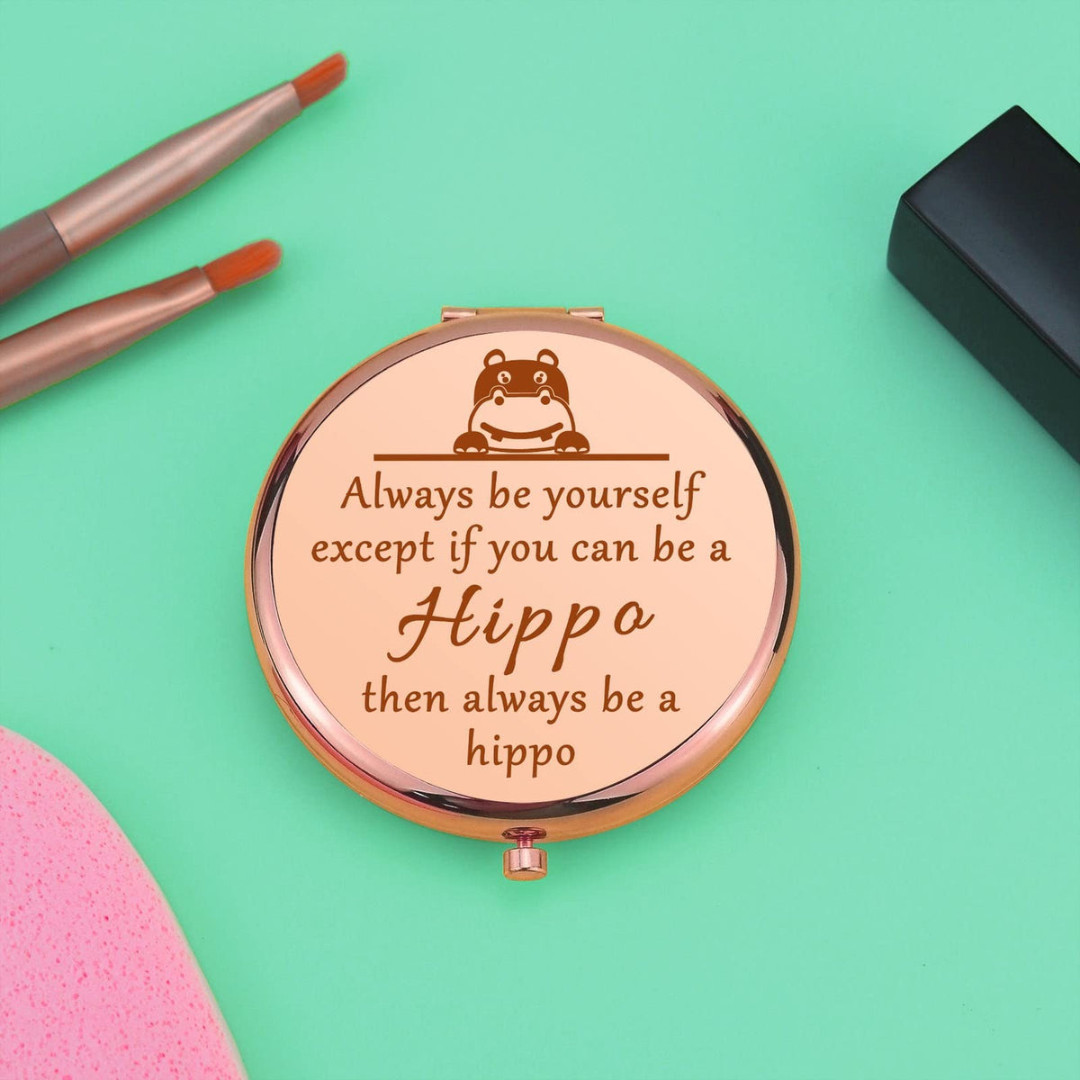 Hippo Theme Compact Makeup Mirror - Folding Travel Mirror for Women & Girls