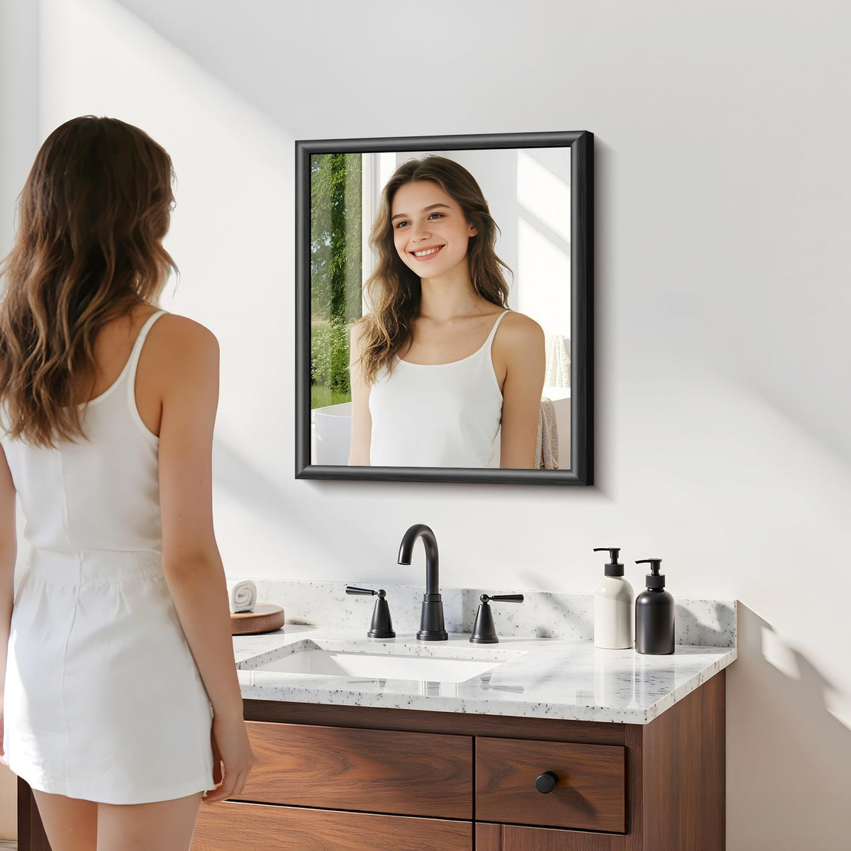Black Bathroom Mirror 20x24 Inch Framed Wall Mirror for Vanity