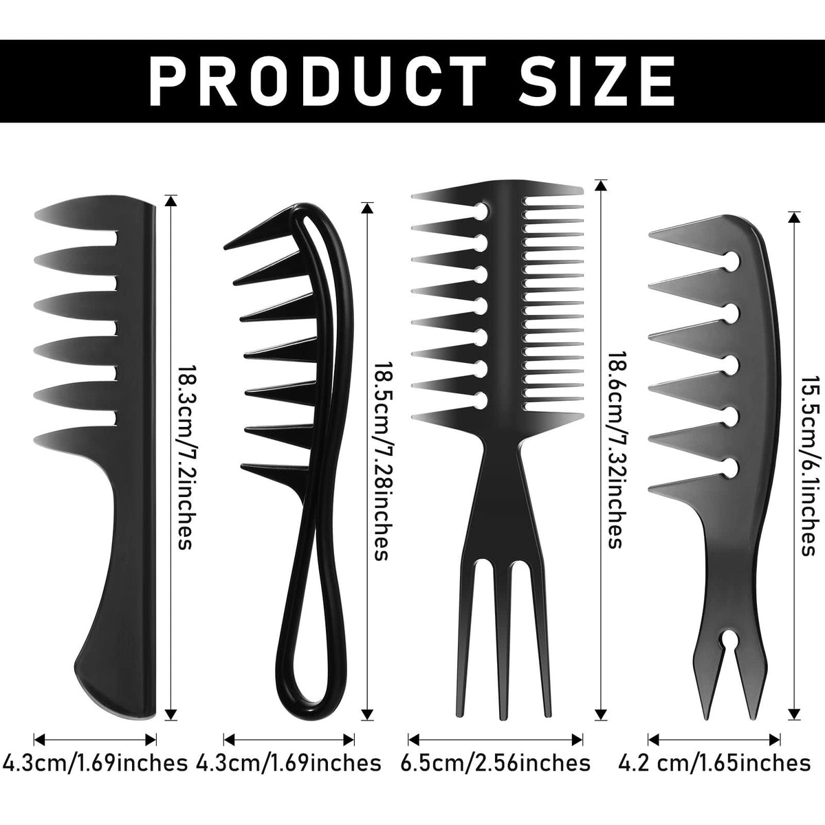 Hair Styling Comb Set - Wide Tooth Textured Combs for Curly & Thick Hair