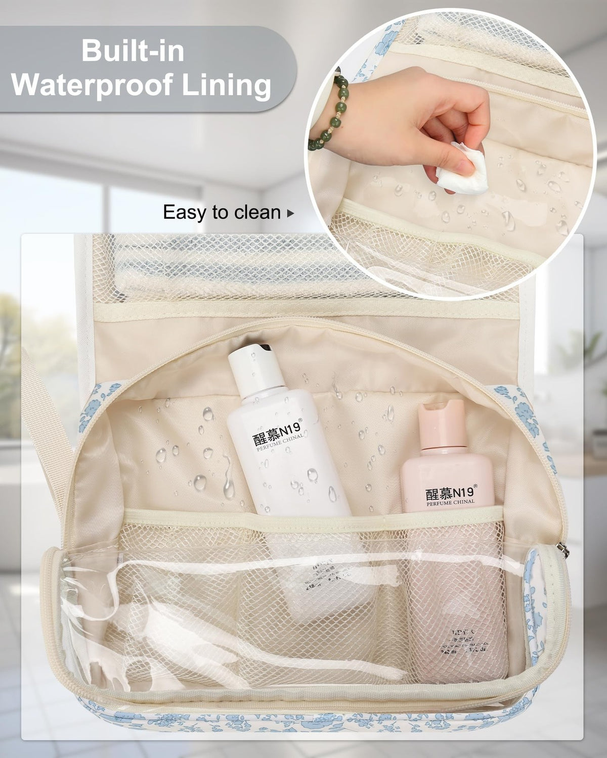Water Resistant Hanging Toiletry Bag with 360 Degree Swivel Hook - Large Travel Organizer