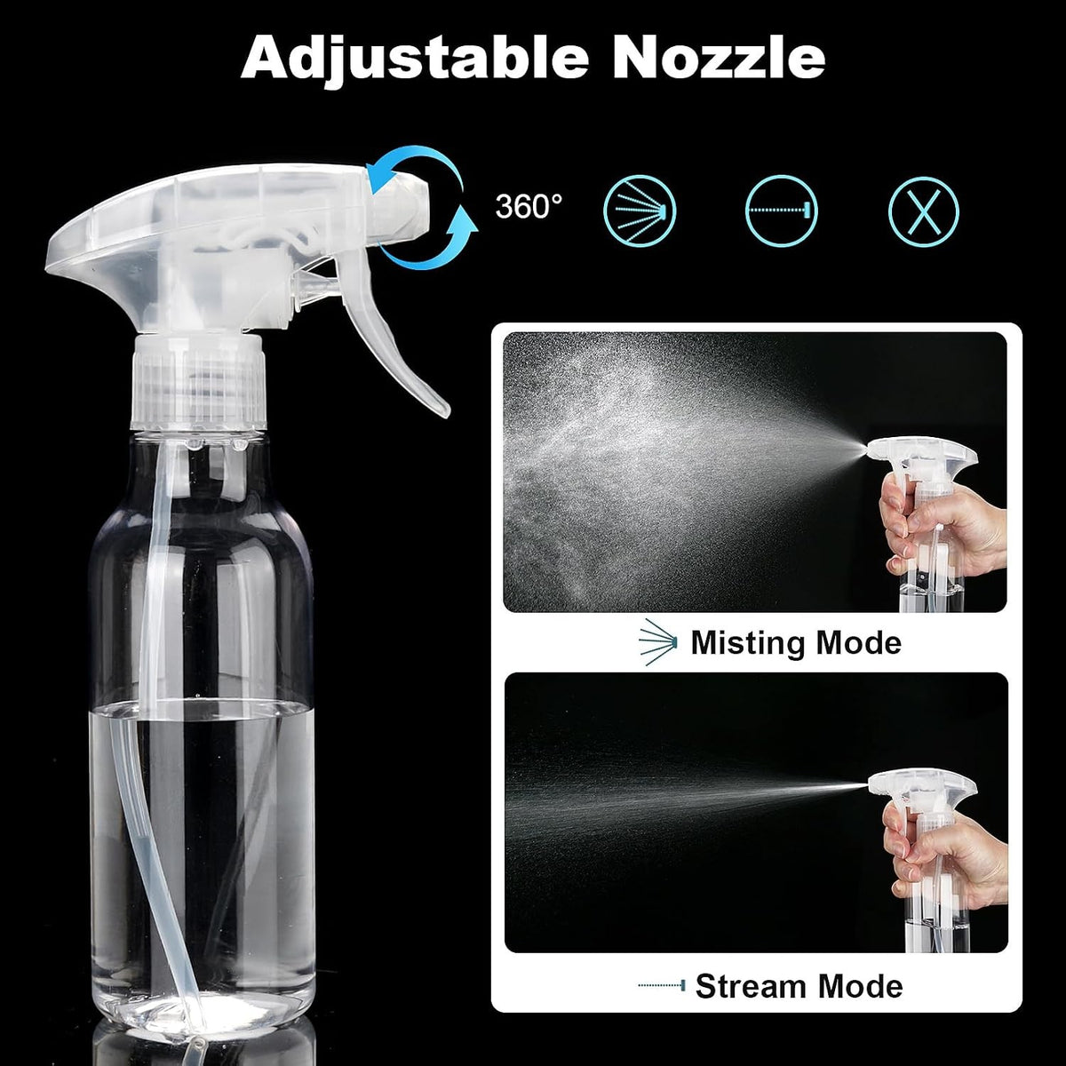 8.8oz Plastic Spray Bottles 2 Pack - Refillable Clear Mist Sprayers for Cleaning, Hair and Household Use