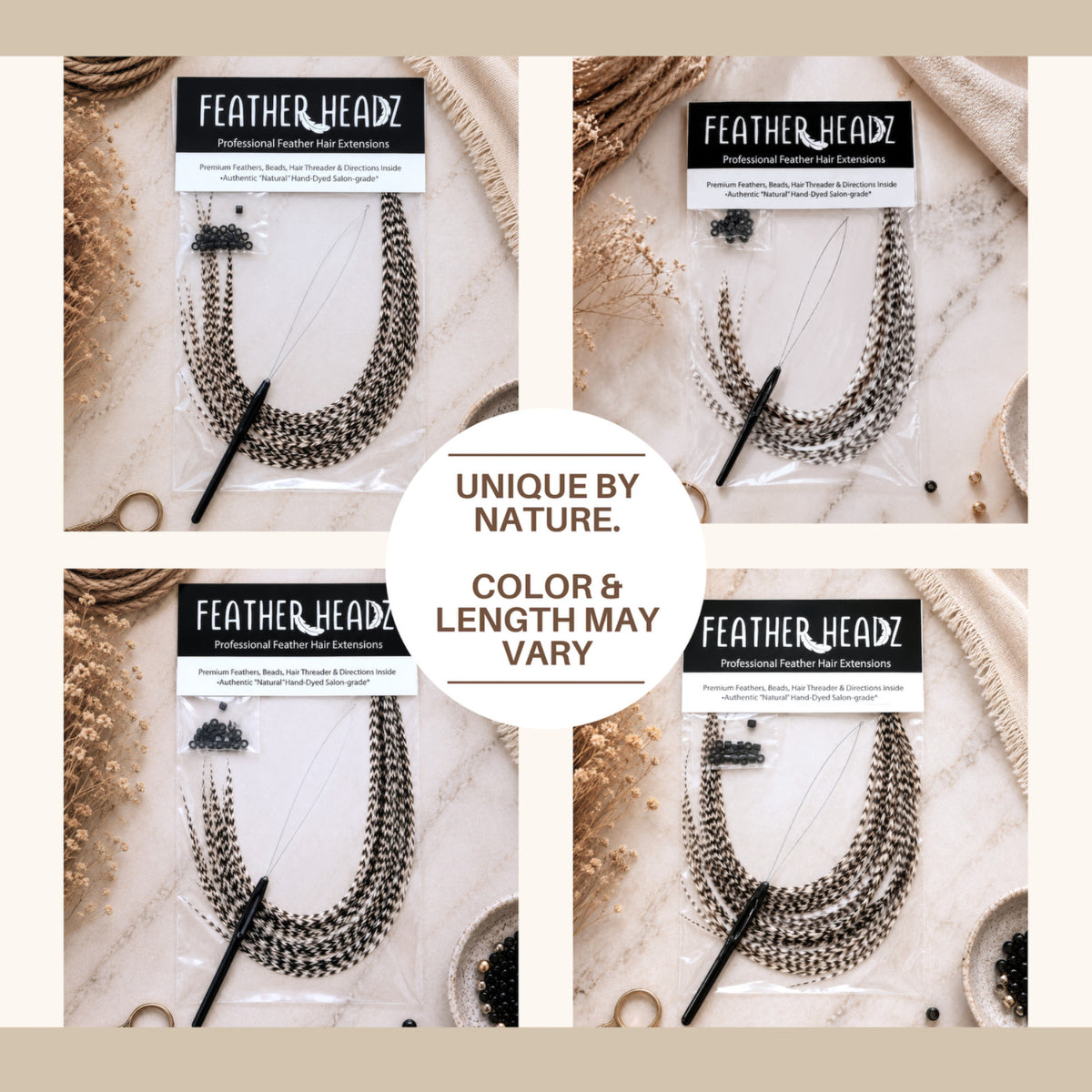 Real Feather Hair Extensions Set - 21 Black & White Rooster Feathers, Festival & Boho Hair Accessories