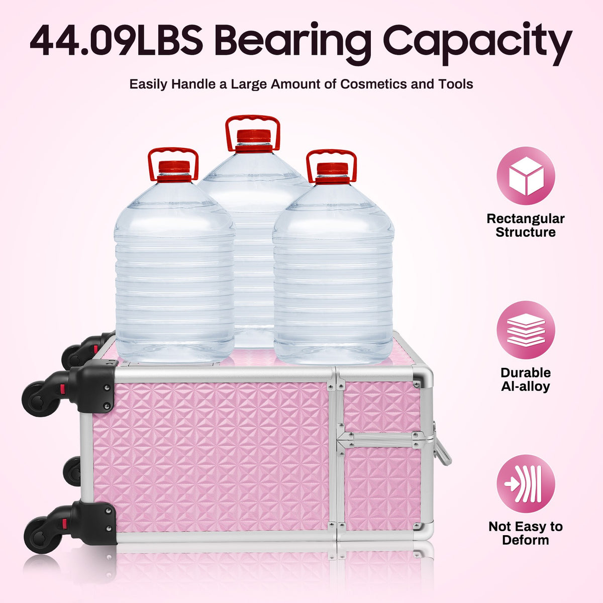 Pink Rolling Makeup Organizer Case with Wheels and Drawers