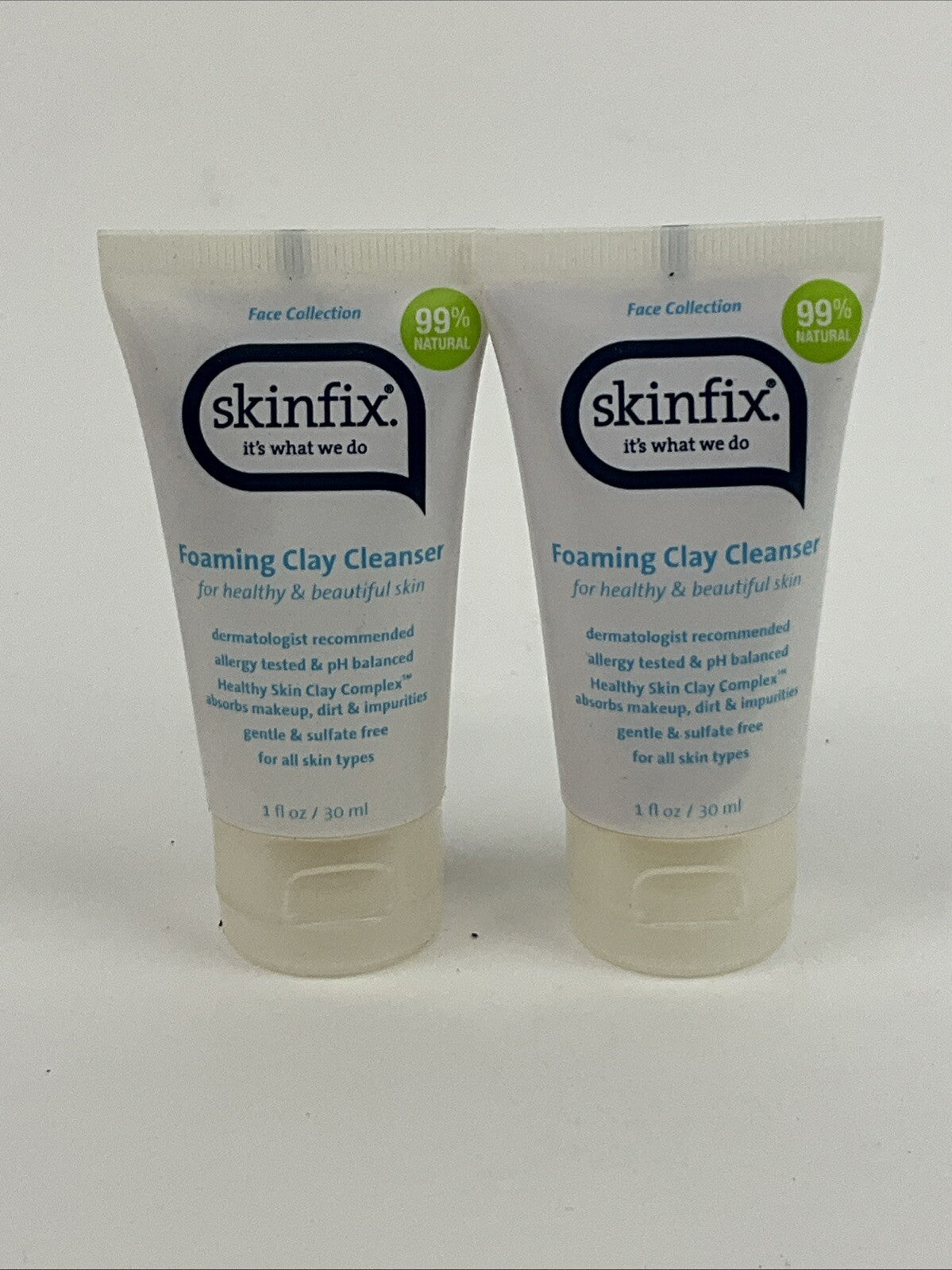 Skinfix Foaming Clay Cleanser - Travel Size 1 oz, 2 Pack, Non-Irritating Skincare