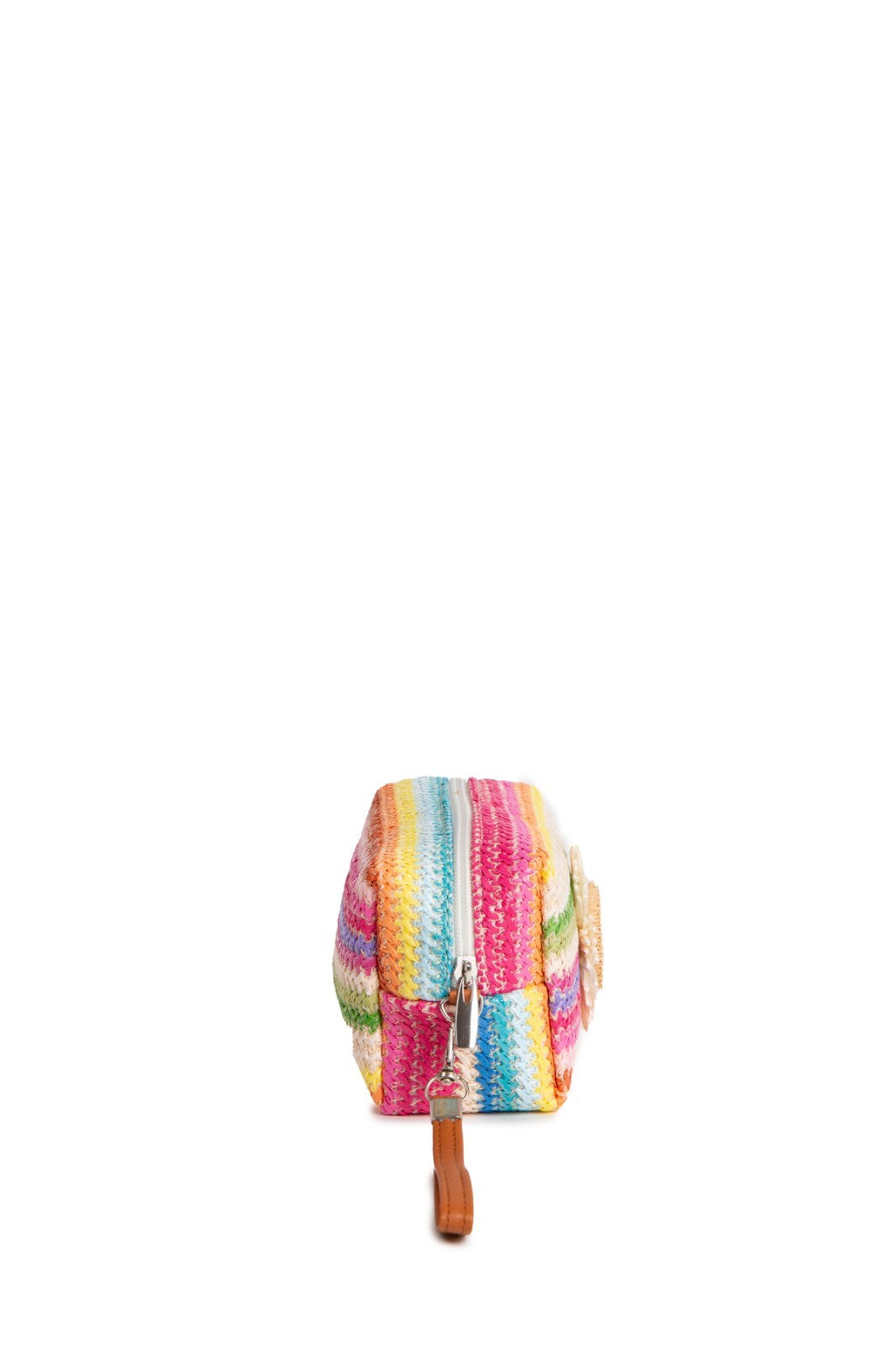 Large Travel Pouch with Zipper & Interior Pocket - Multi-Colored Striped & Daisy Pattern
