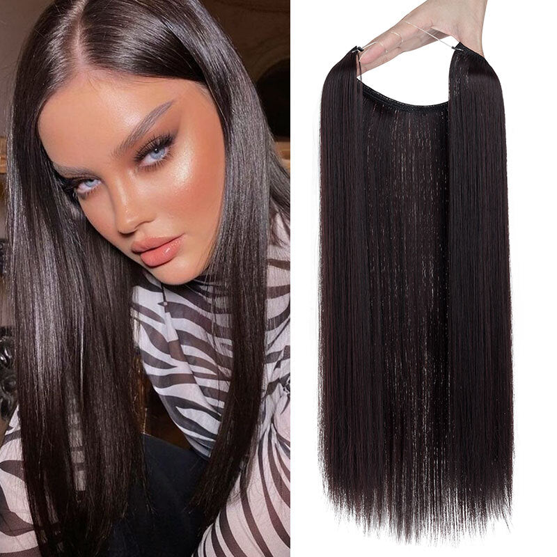 Invisible Wire Hair Extensions - Natural Synthetic Length & Body Wavy or Straight