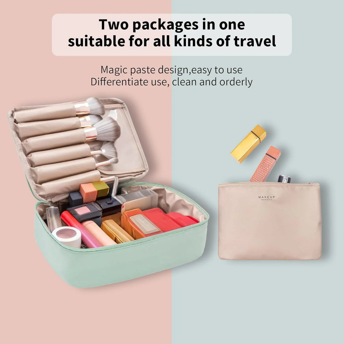 Travel Makeup Bag Cosmetic Organizer with Compartments for Women and Men