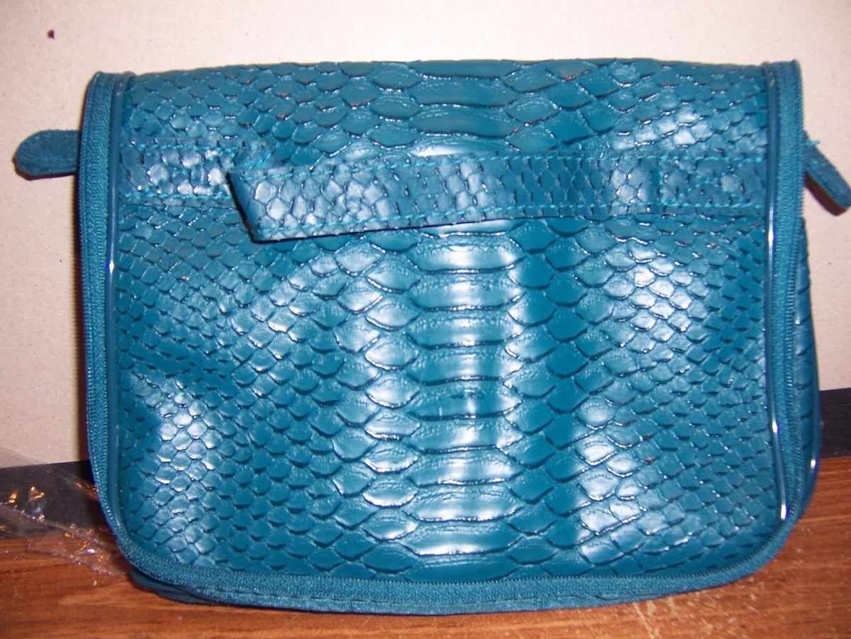 Vintage Avon Blue Leather & Suede Makeup & Jewelry Tote Bag