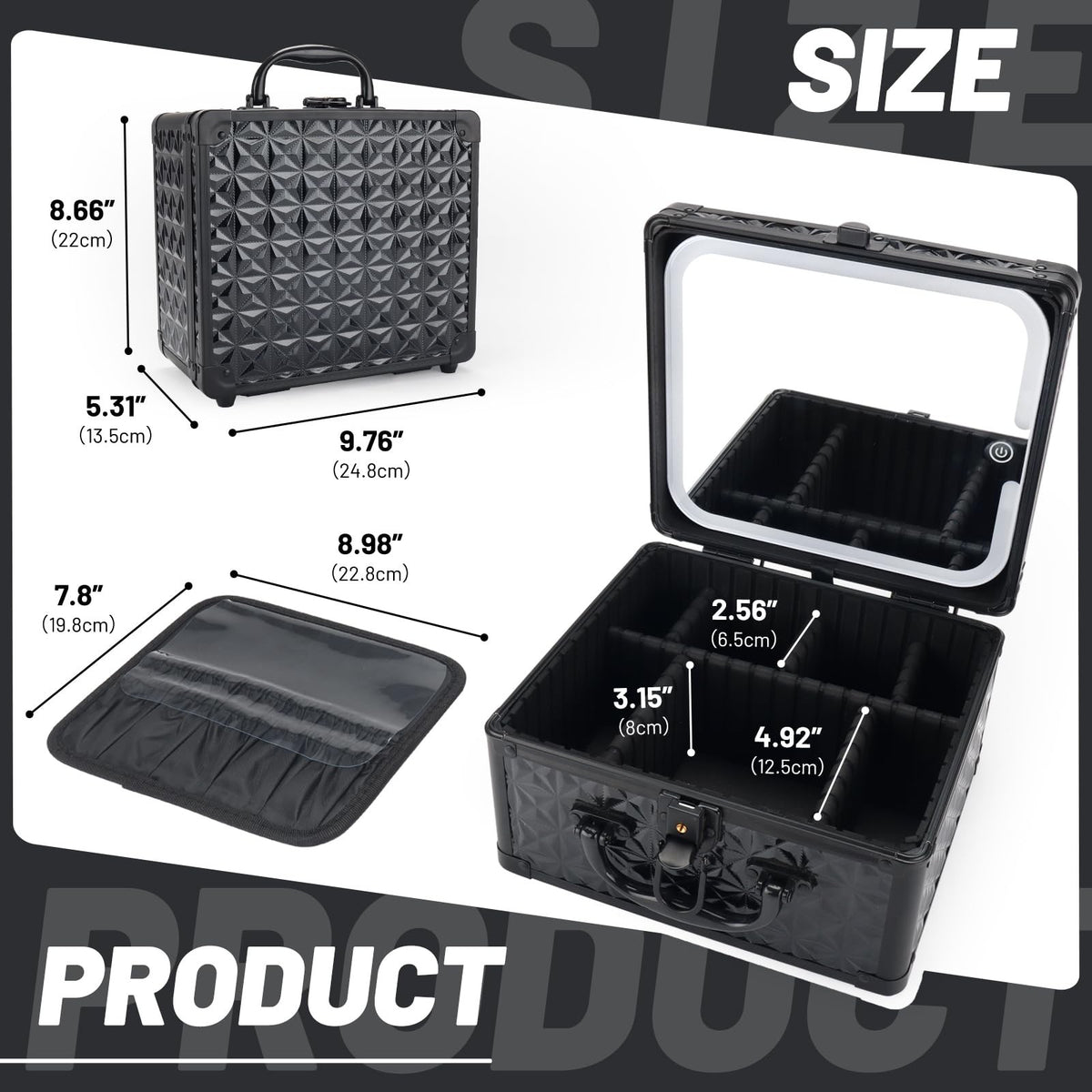 Lockable Portable Makeup Case with LED Lighted Mirror and Detachable Storage
