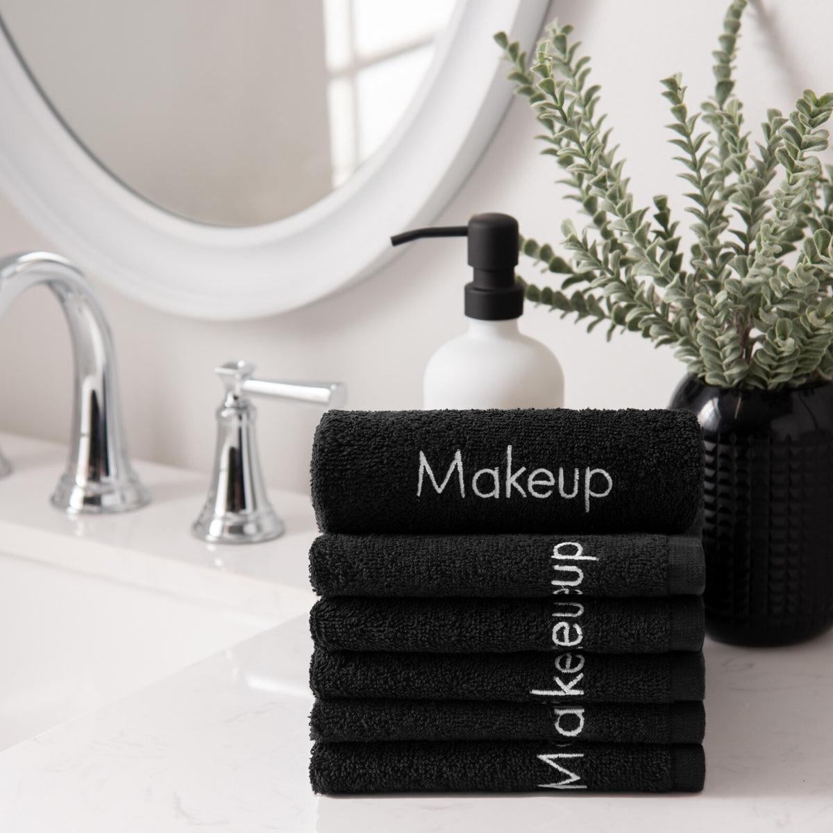 Black Cotton Makeup Removal Towels - 6 Pack, 13x13 Inch Washcloths