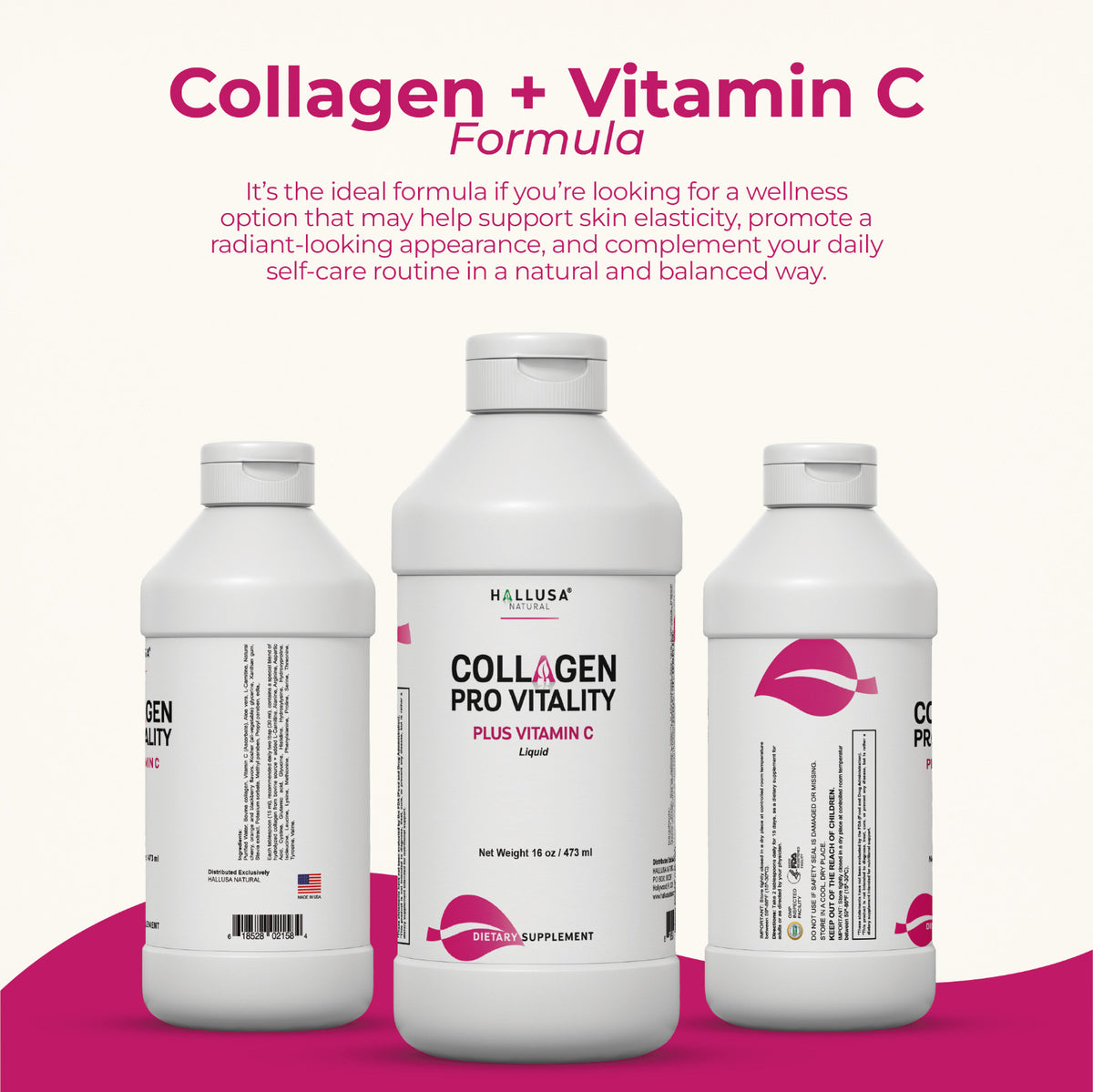 Hydrolyzed Collagen Liquid with Vitamin C for Skin Hair Nails 16oz