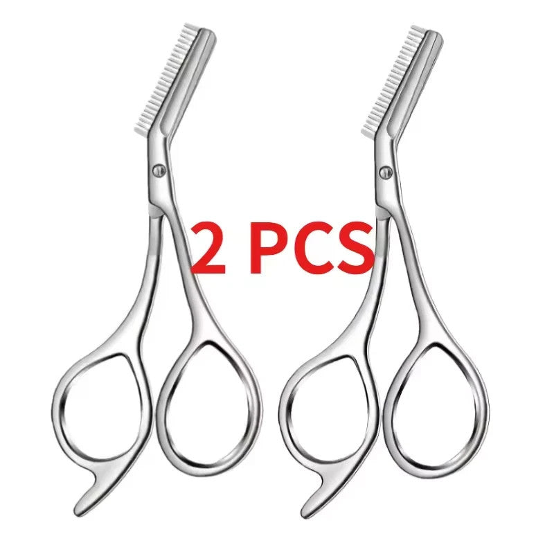 Stainless Steel Eyebrow Scissors with Comb - Precision Grooming Tool
