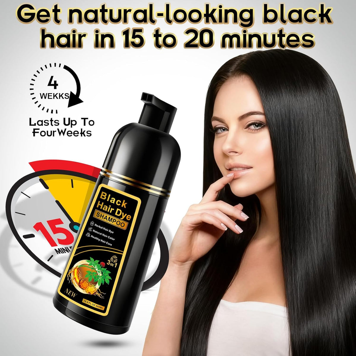 Black Hair Dye Shampoo 3-in-1 for Gray Hair
