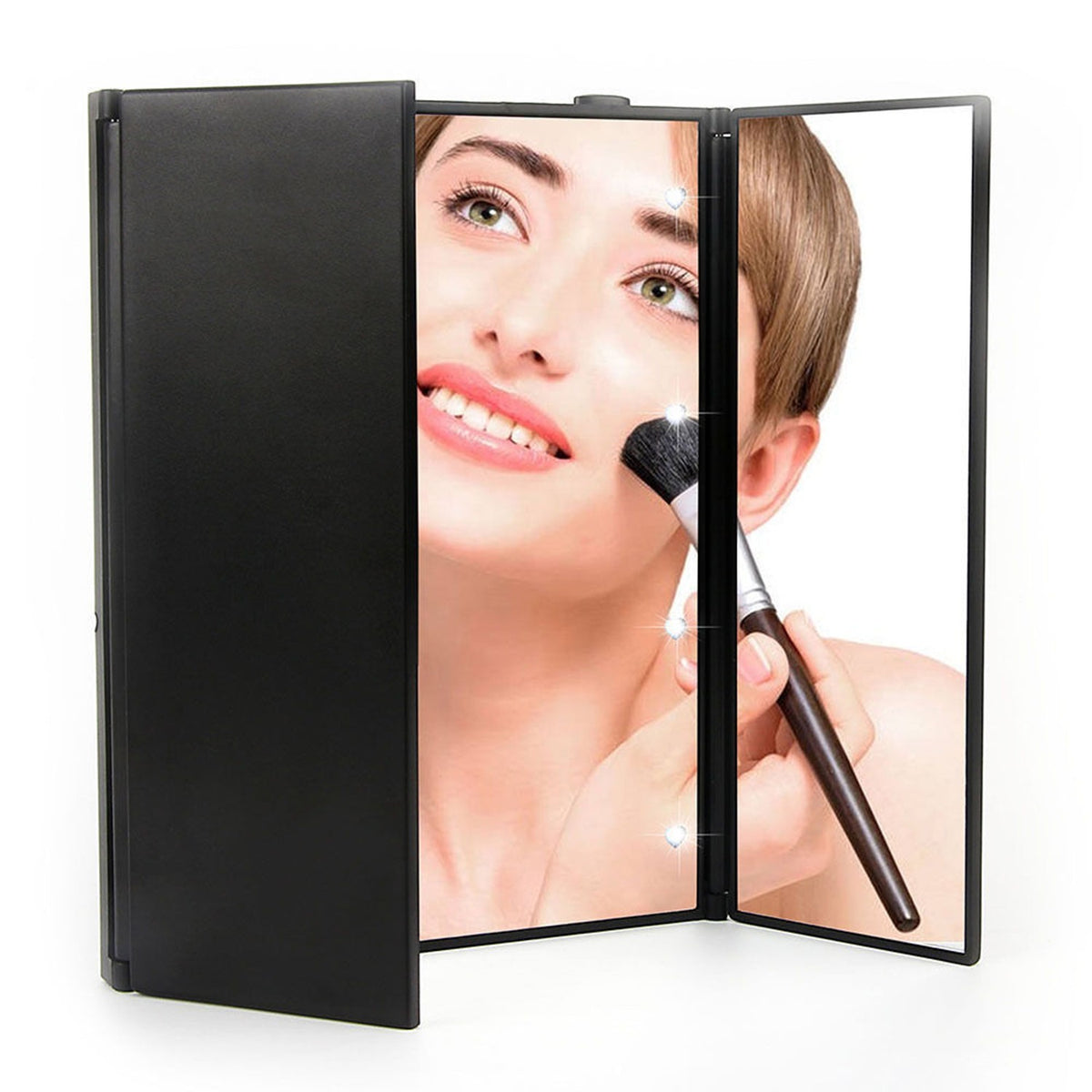 LED Tri-Folding Vanity Mirror with Lights - Portable Tabletop Cosmetic Mirror