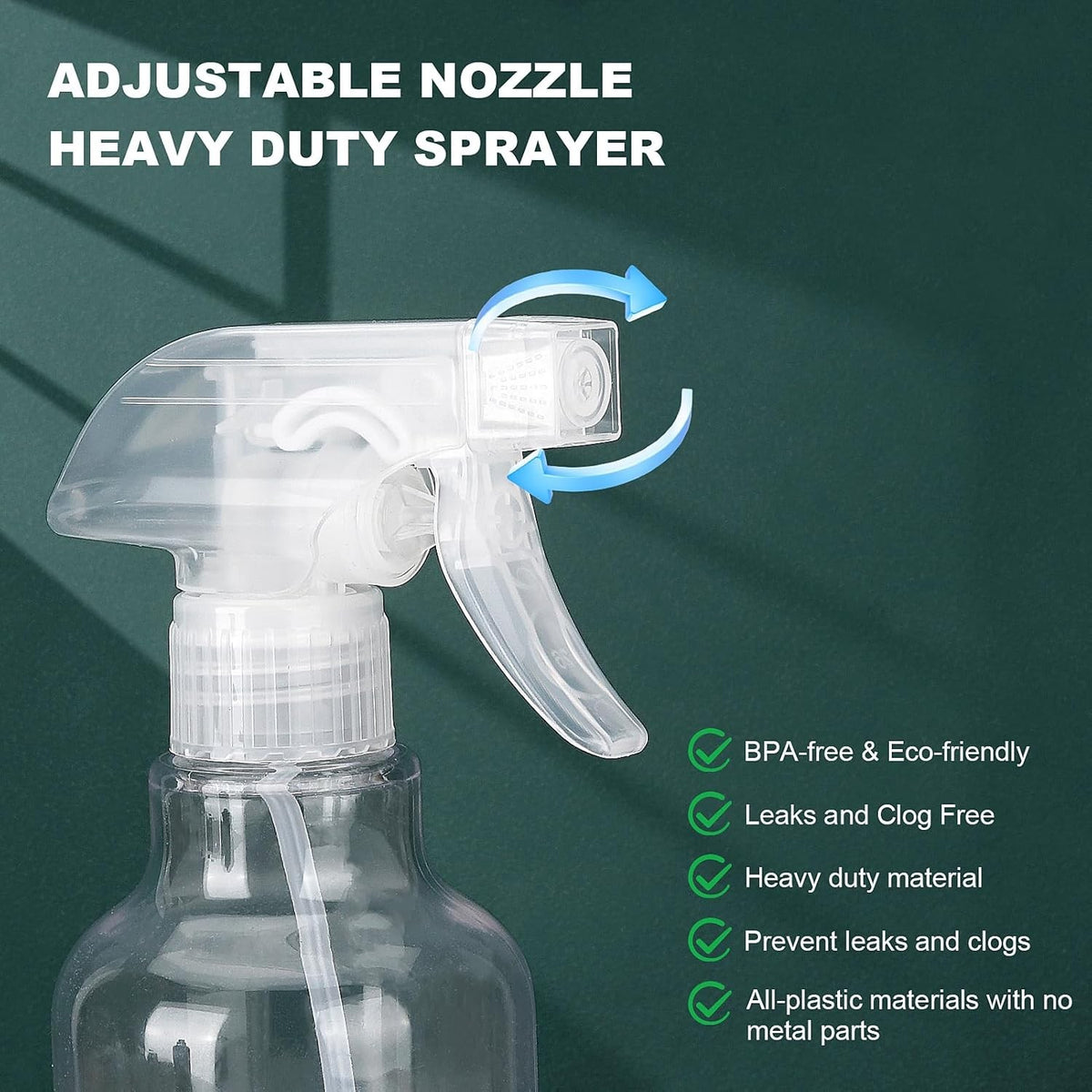 16.9oz Refillable Plastic Spray Bottles with Adjustable Nozzle for Cleaning Hair & Plants