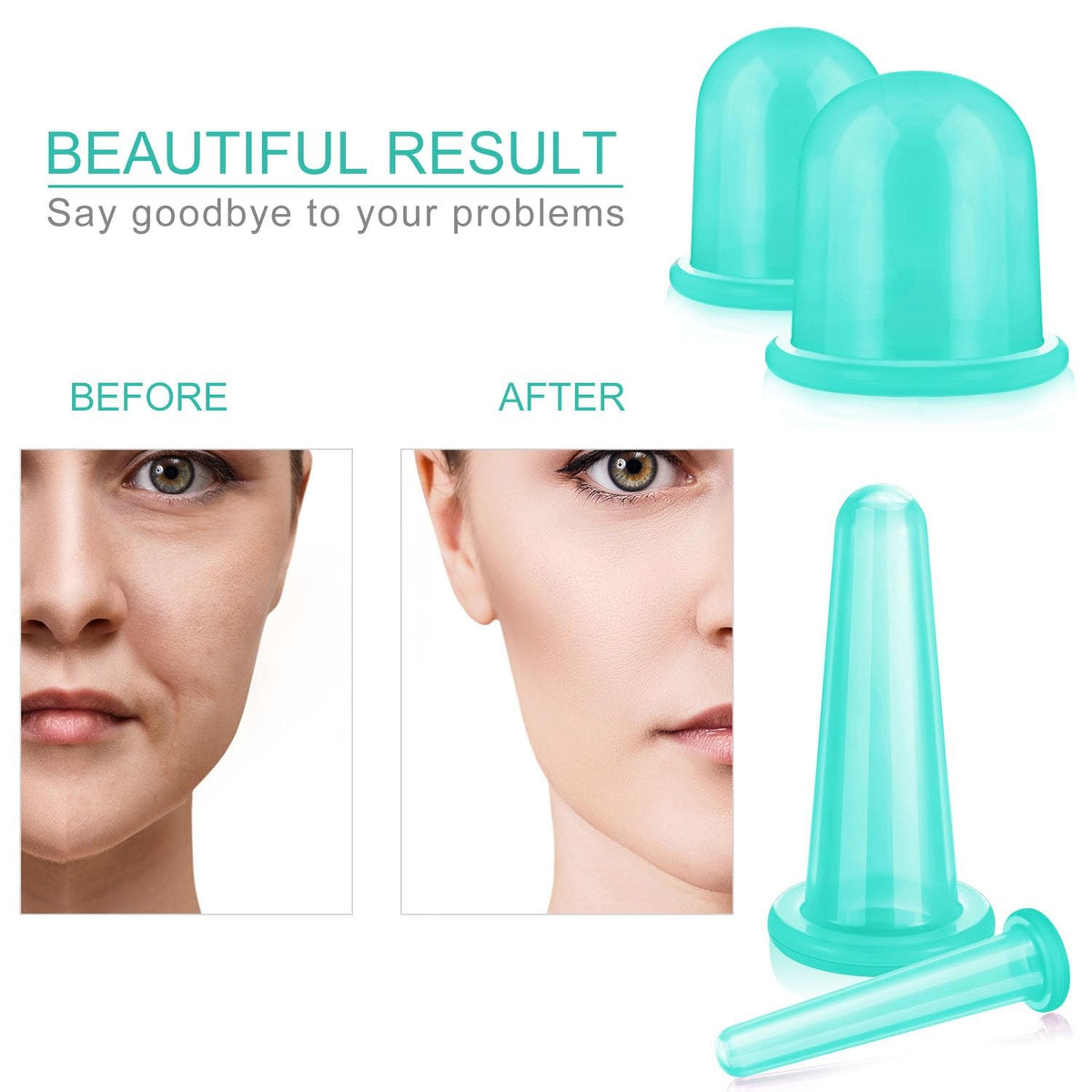 Facial Cupping Set with Exfoliating Brush - Silicone Face Massage Kit for Skin Care