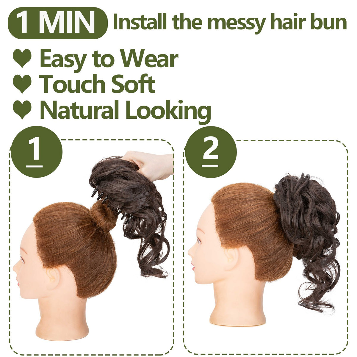 Natural Clip-In Messy Bun Hair Extension Hairpiece for Updo & Wedding