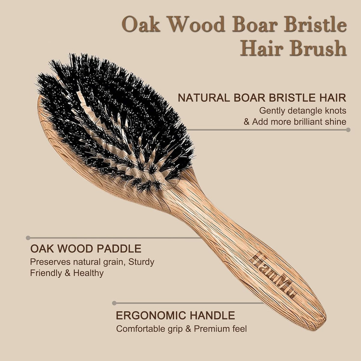 Boar Bristle Hair Brush Set for Fine & Straight Hair - Gentle Scalp Care