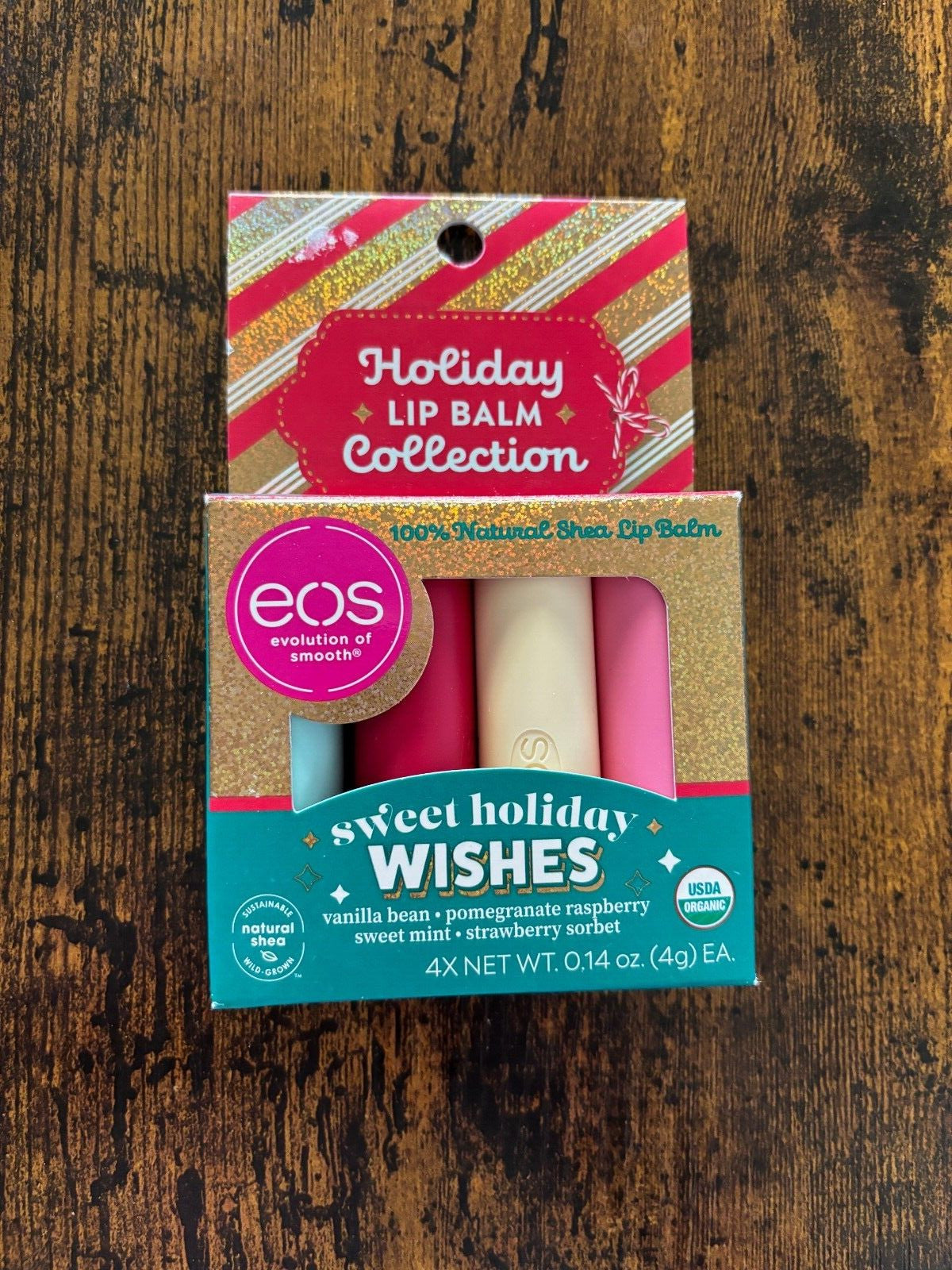 EOS Holiday Vanilla Bean Pomegranate Raspberry Strawberry Sorbet & Mint Lip Balm Set