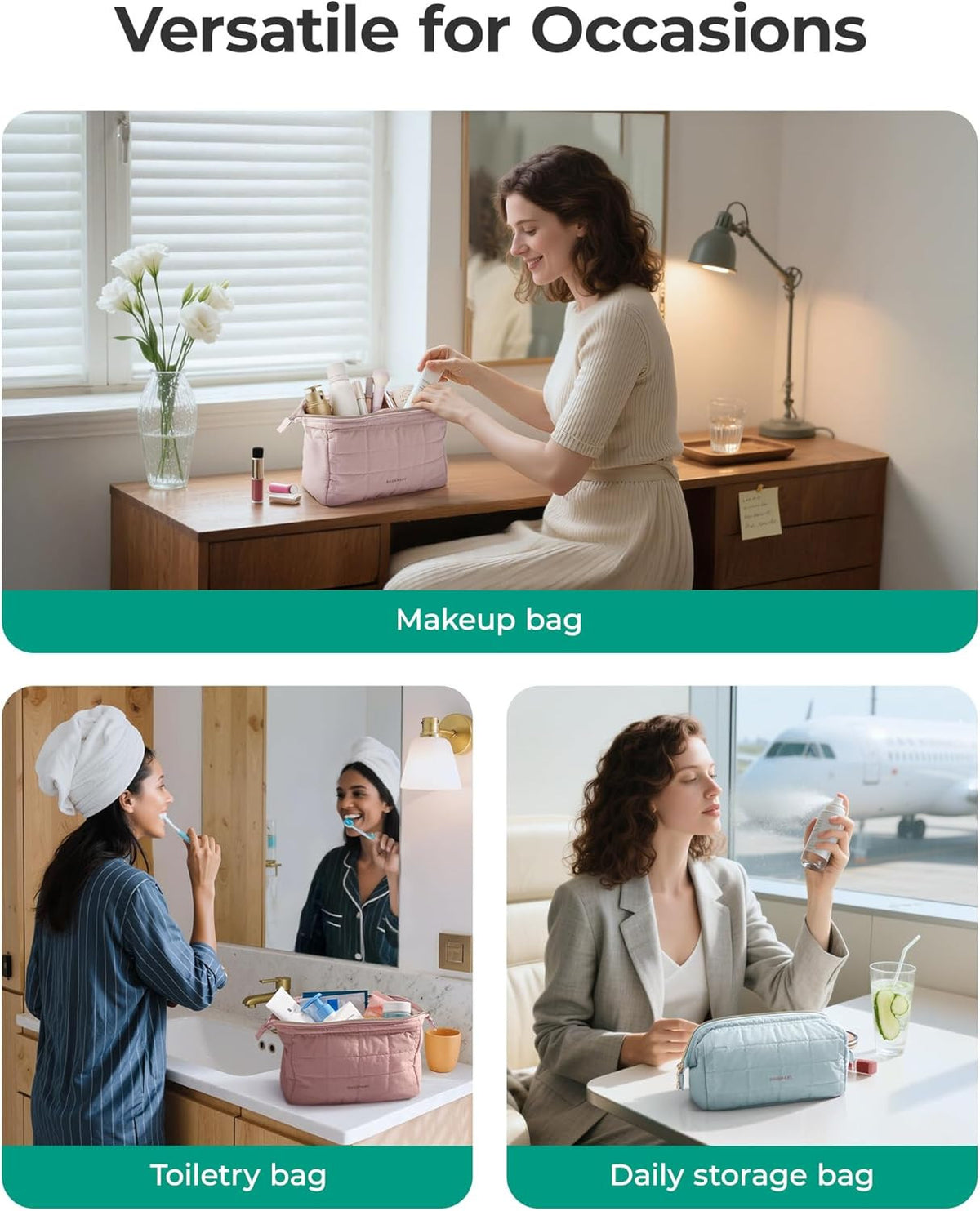 Travel Makeup & Toiletry Bag with Wide-Open Zipper - Padded Black Cosmetic Organizer