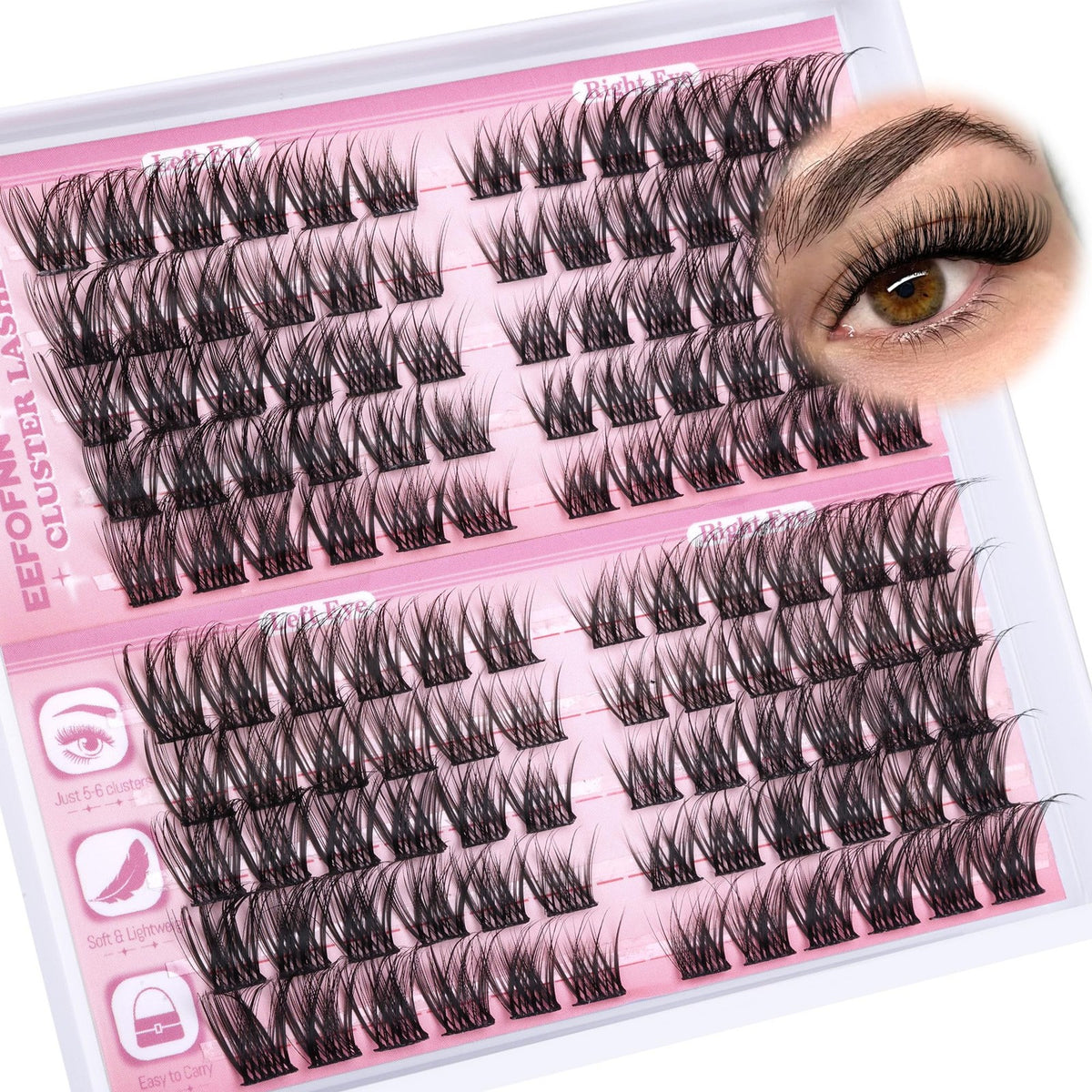 Natural Wispy Lash Clusters for Eyelash Extensions - Black, C Curl, Pack of 1