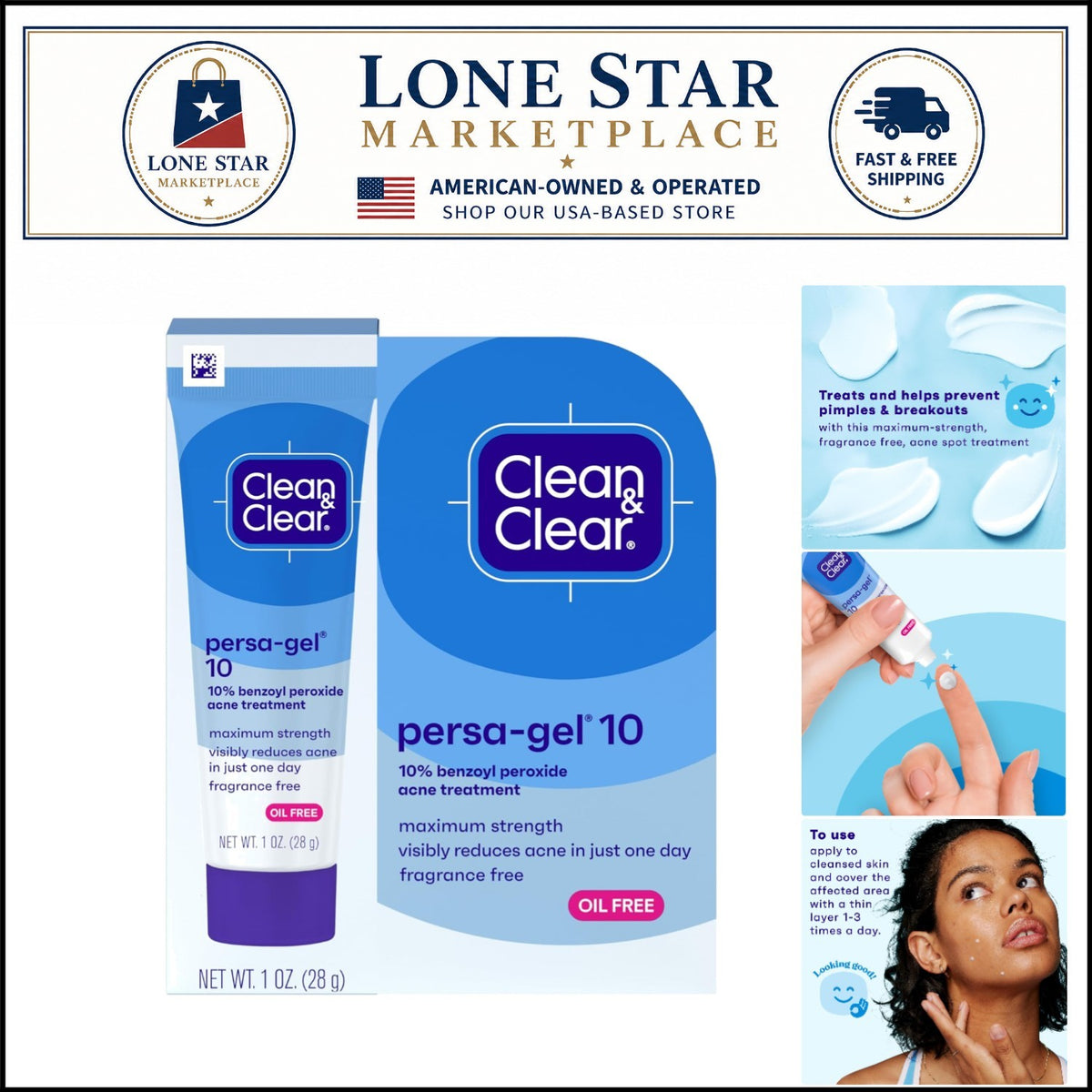 Maximum Strength 10% Benzoyl Peroxide Acne Spot Treatment Gel Fragrance-Free