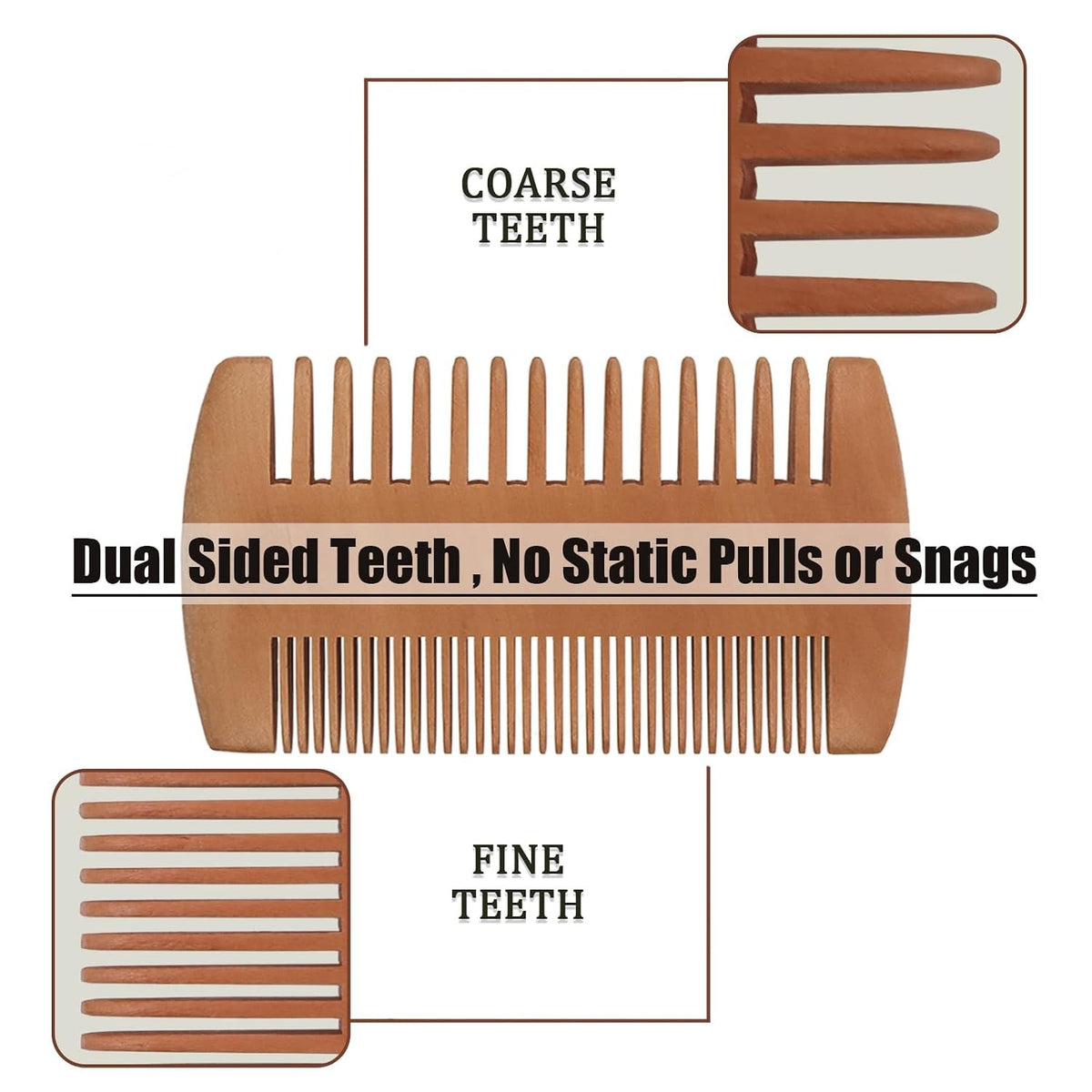 Pearwood Beard Comb with Leather Case, Double-Sided Wooden Grooming Tool for Men