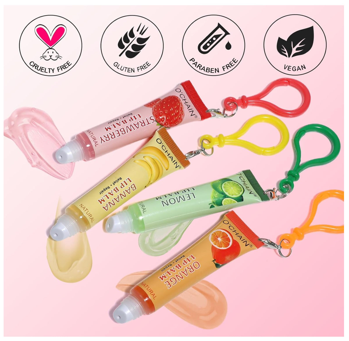 12 Flavors Lip Balm Set with Keychain - Moisturizing Vitamin E Lip Care