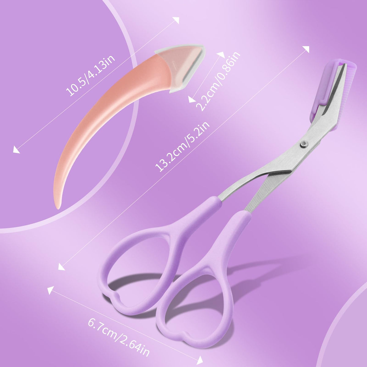 Eyebrow Scissors with Razor and Comb, Light Pink, Green, Purple