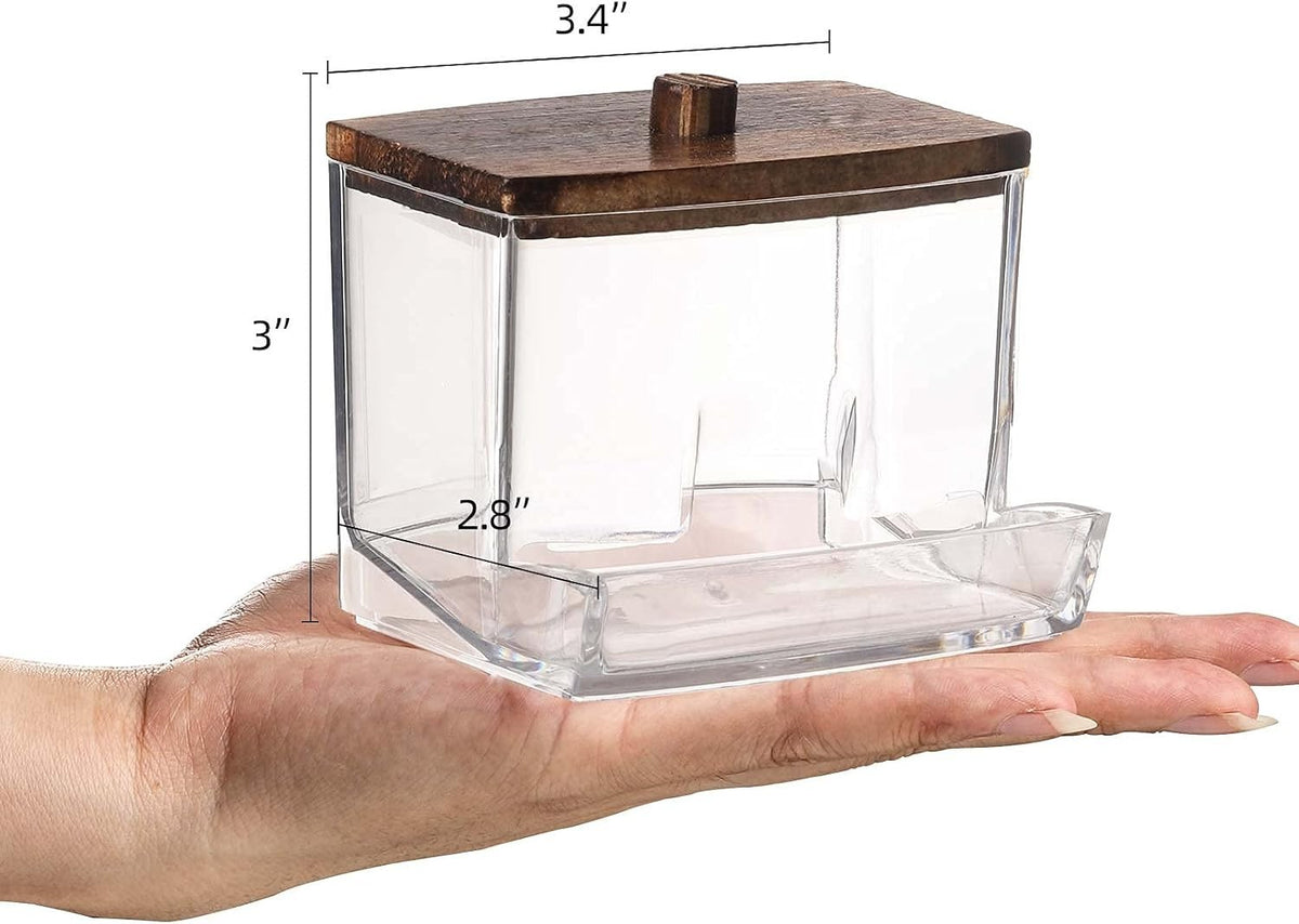 Cotton Swab Holder with Wooden Lid - Stylish Bathroom & Desk Organizer
