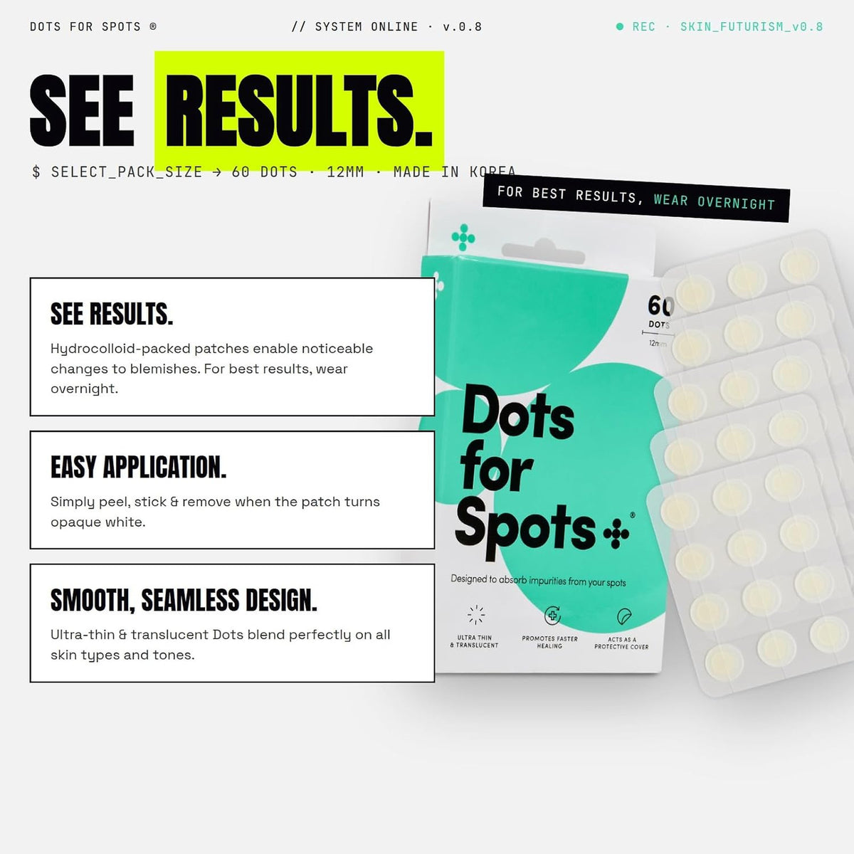 Translucent Hydrocolloid Acne Patches - Fast-Acting, Vegan, 60 Count