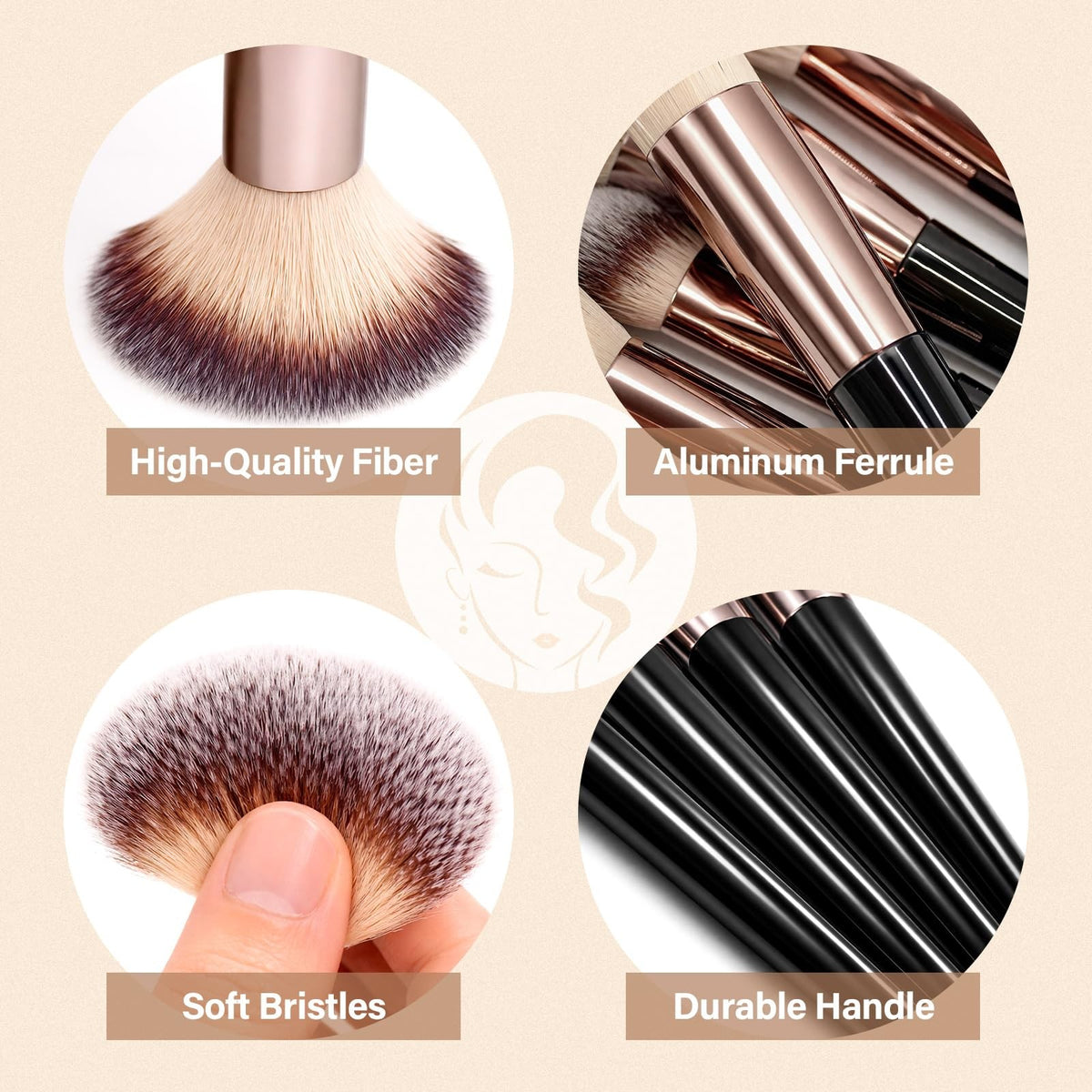 Professional Makeup Brush Set 25 Pcs with Sponges & Puffs - CreamBlack
