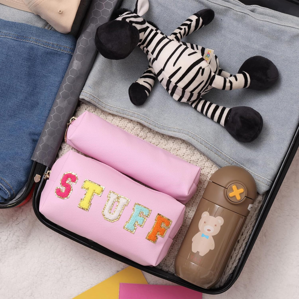 2-Pack Waterproof Makeup Bags Travel Cosmetic Organizer Pouches Pink