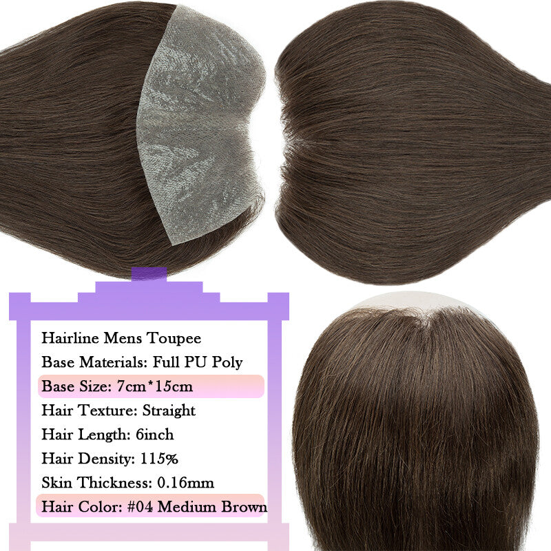 Men's Human Hair Toupee for Receding Hairline, Various Sizes & Colors