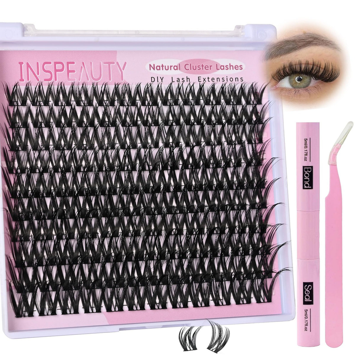 DIY Lash Extension Kit with Wispy Clusters 10-18mm Waterproof Bond & Tweezers